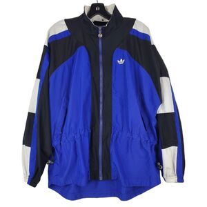Vintage ADIDAS Jacket Womens Medium Blue Black Full Zip Track Windbreaker Y2K